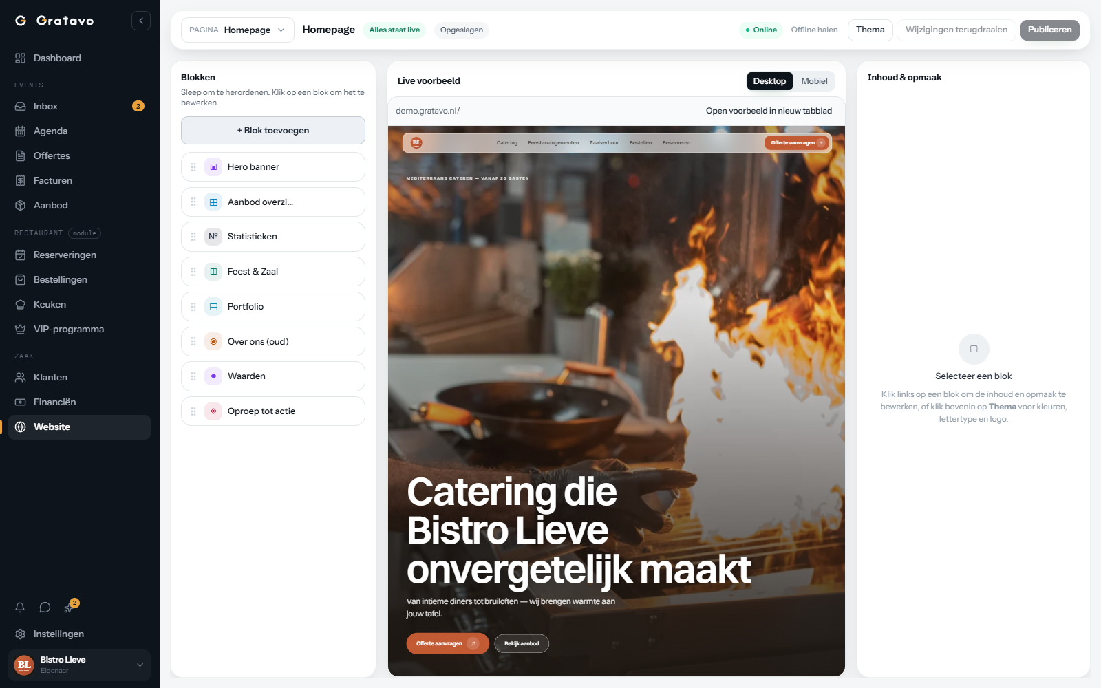 Site-editor: klik een blok en pas het aan